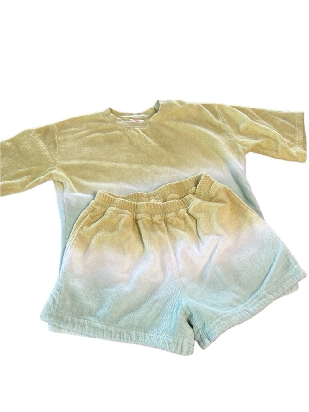 Terry Towelling tie dye Terry cloth top and short set tan green Xs